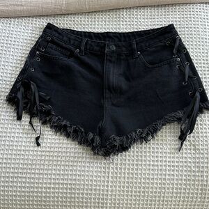 SHEIN Black Denim Lace-Up Shorts